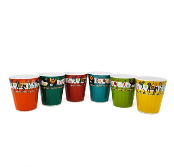 The Earth Store Handcrafted Ceramic Multicolored Tribal Art Microwave Safe -  Multicolor,  Ceramic,  , Pack of6